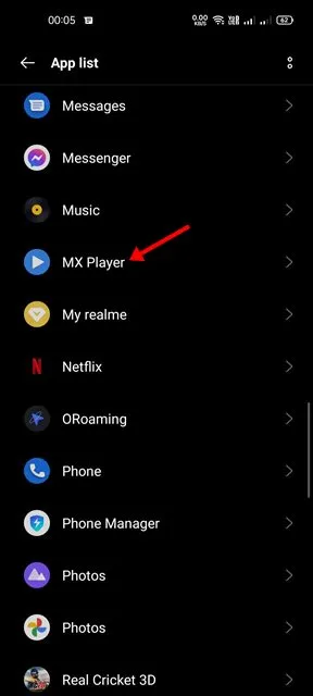 napauta MX Player -sovellusta