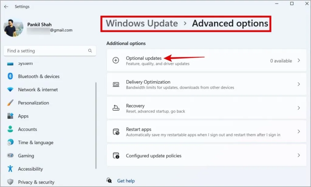 Atualizações opcionais no Windows 11