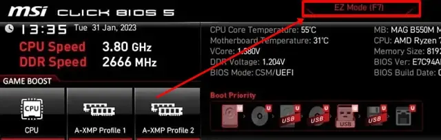 Presione F7 para ingresar al modo EZ