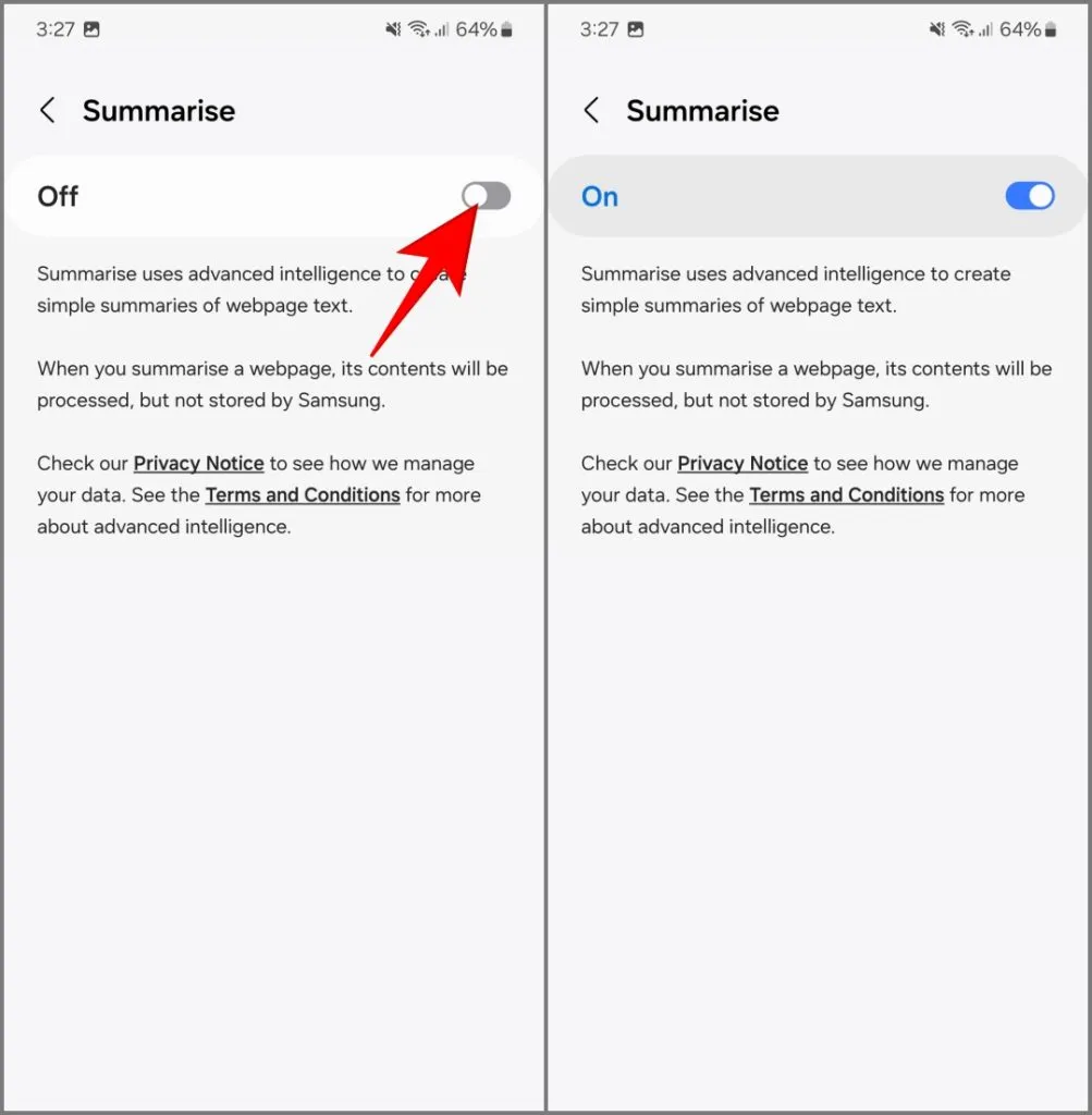 Recurso de resumo do assistente de navegação no Samsung Internet no Galaxy S24