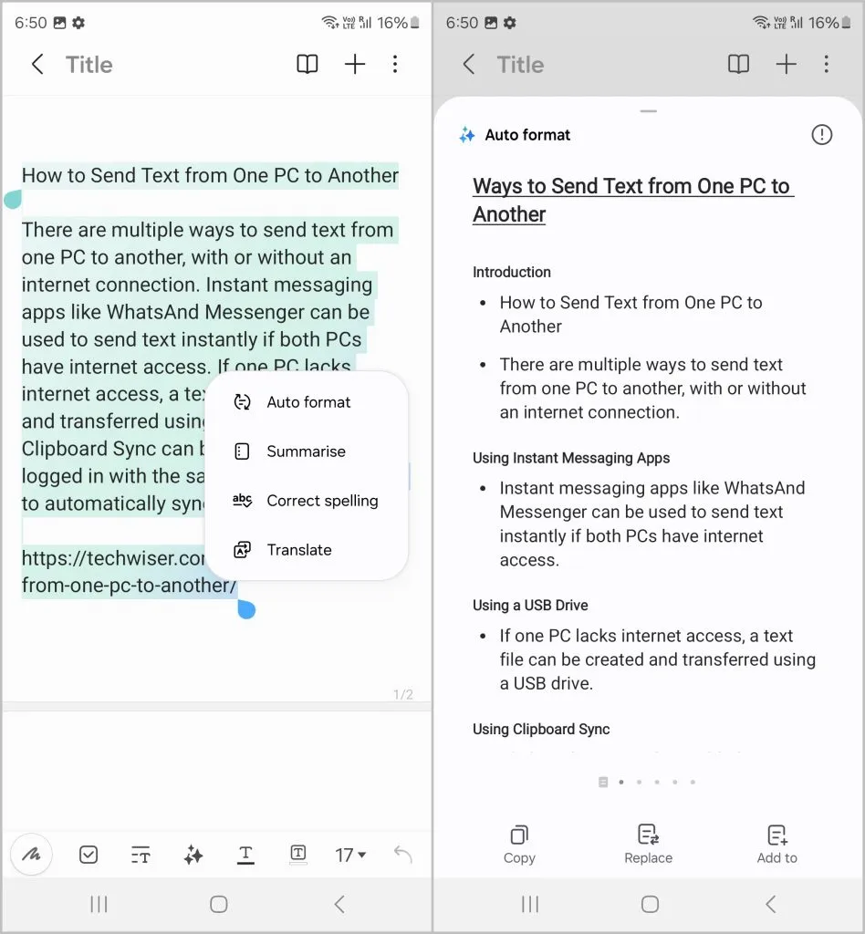 Automatische Formatierung auf dem Samsung S24