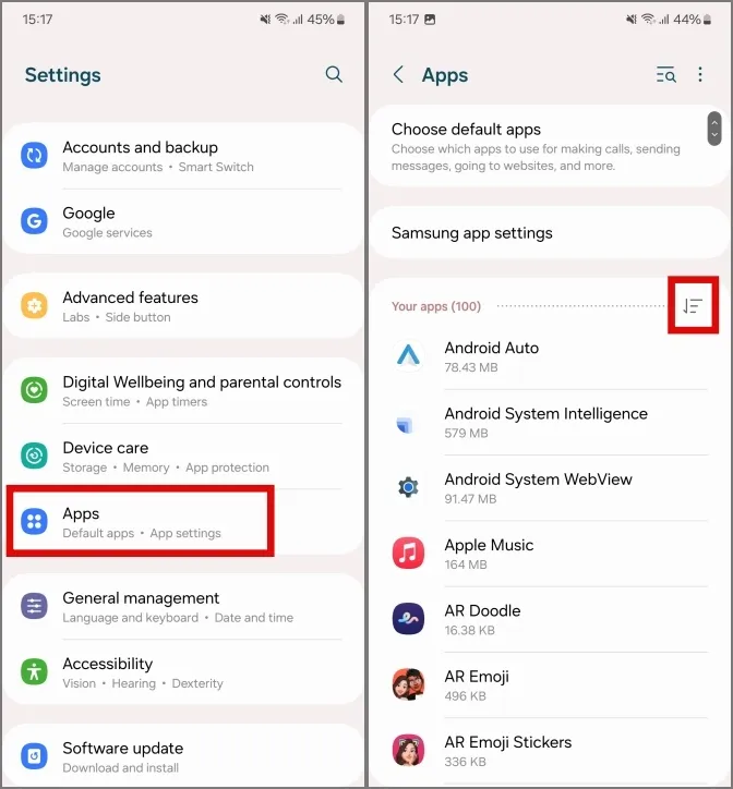 Accédez à l'application système dans le menu des applications des téléphones Samsung Galaxy