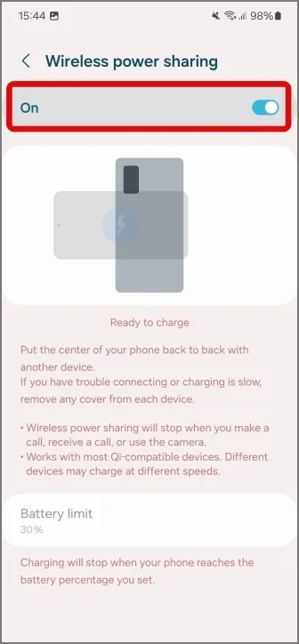 slå på Wireless PowerShare i Samsung Galaxy-telefoner