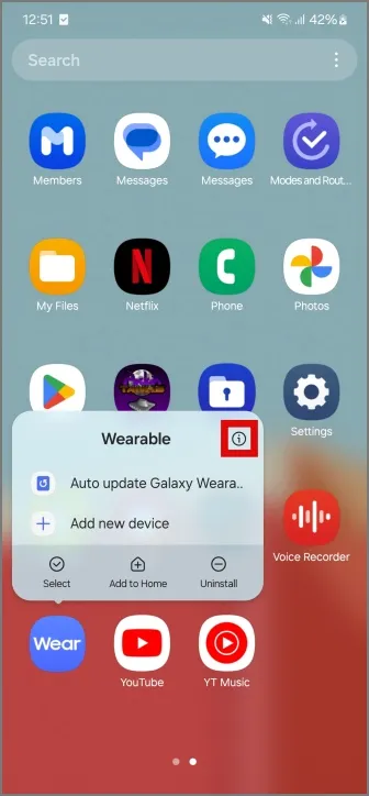 Zugriff auf die App-Infoseite für die Wearable-App in Samsung Galaxy-Telefonen