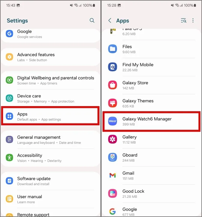 „Samsung Galaxy“ telefonų „Galaxy Watch Manager“ programos atidarymo informacija