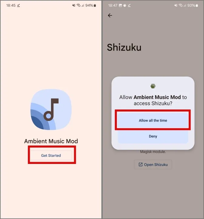 permitir el acceso de la aplicación de modificación de música ambiental a shizuku