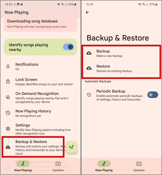 copia de seguridad y restaurar la configuración en la aplicación de modificación de música ambiental