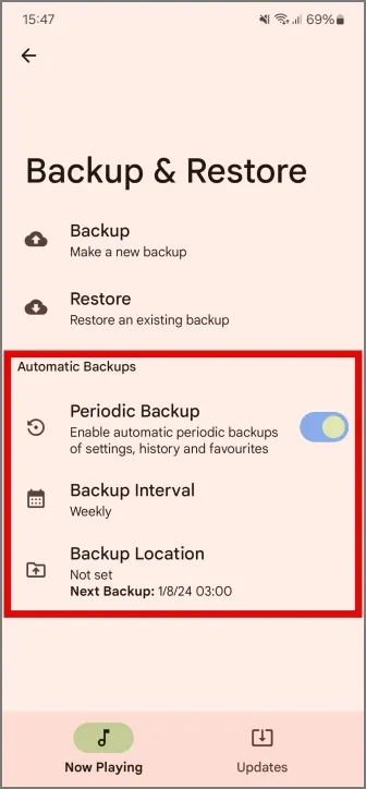 configuración de copia de seguridad periódica para el mod de música ambiental