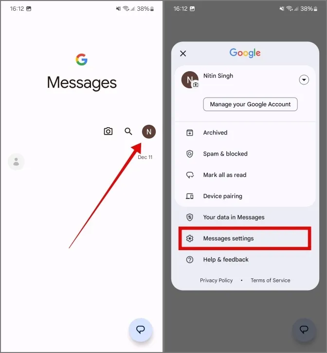 настройки сообщений в приложении google messages