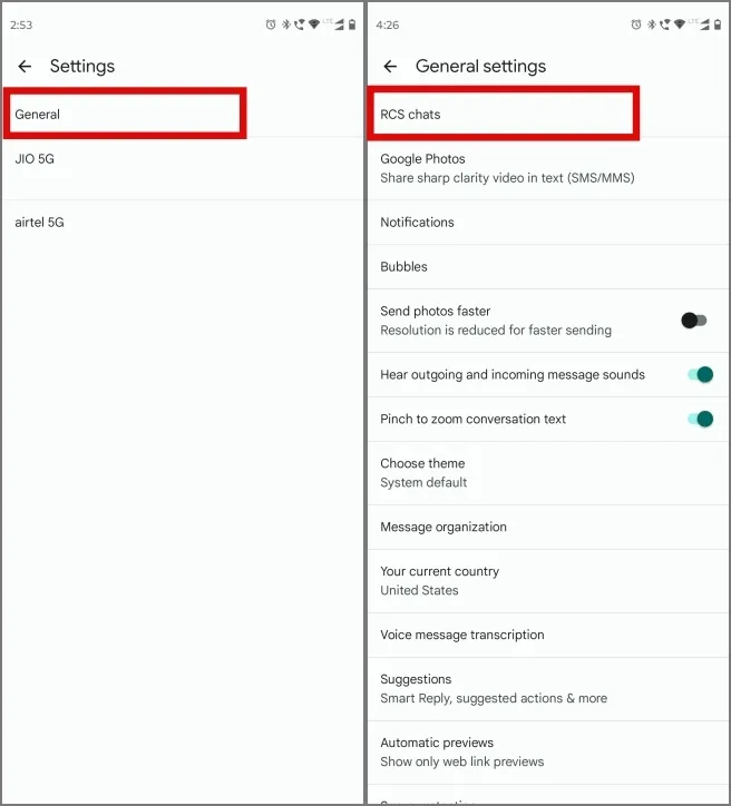 Configuración de chats RCS en la aplicación de mensajes de Google en Android