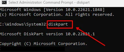 Digite diskpart no prompt de comando