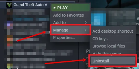 Atinstalējiet GTA 5 no Steam