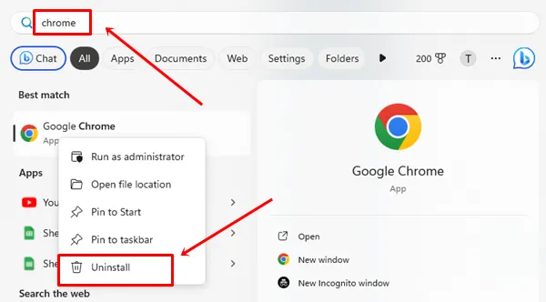 Disinstallare Google Chrome