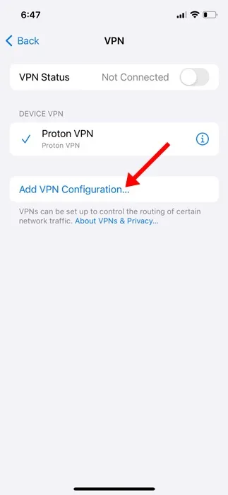 Agregar configuración de VPN