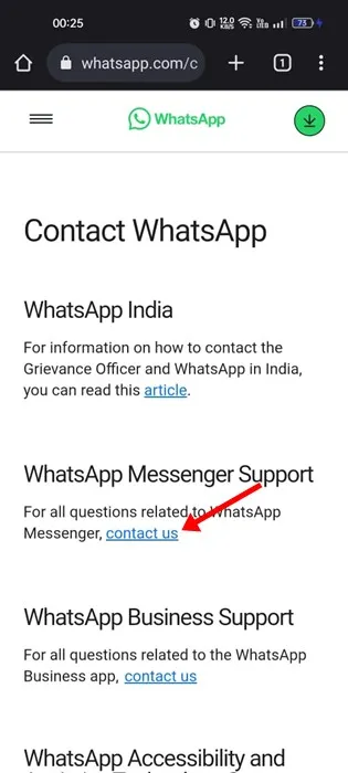 WhatsApp Messenger atbalsts