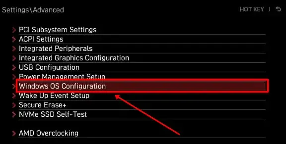 haga clic en Configuración del sistema operativo Windows