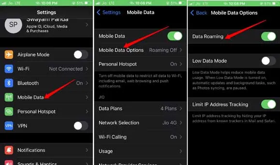 habilitar roaming de datos en iPhone