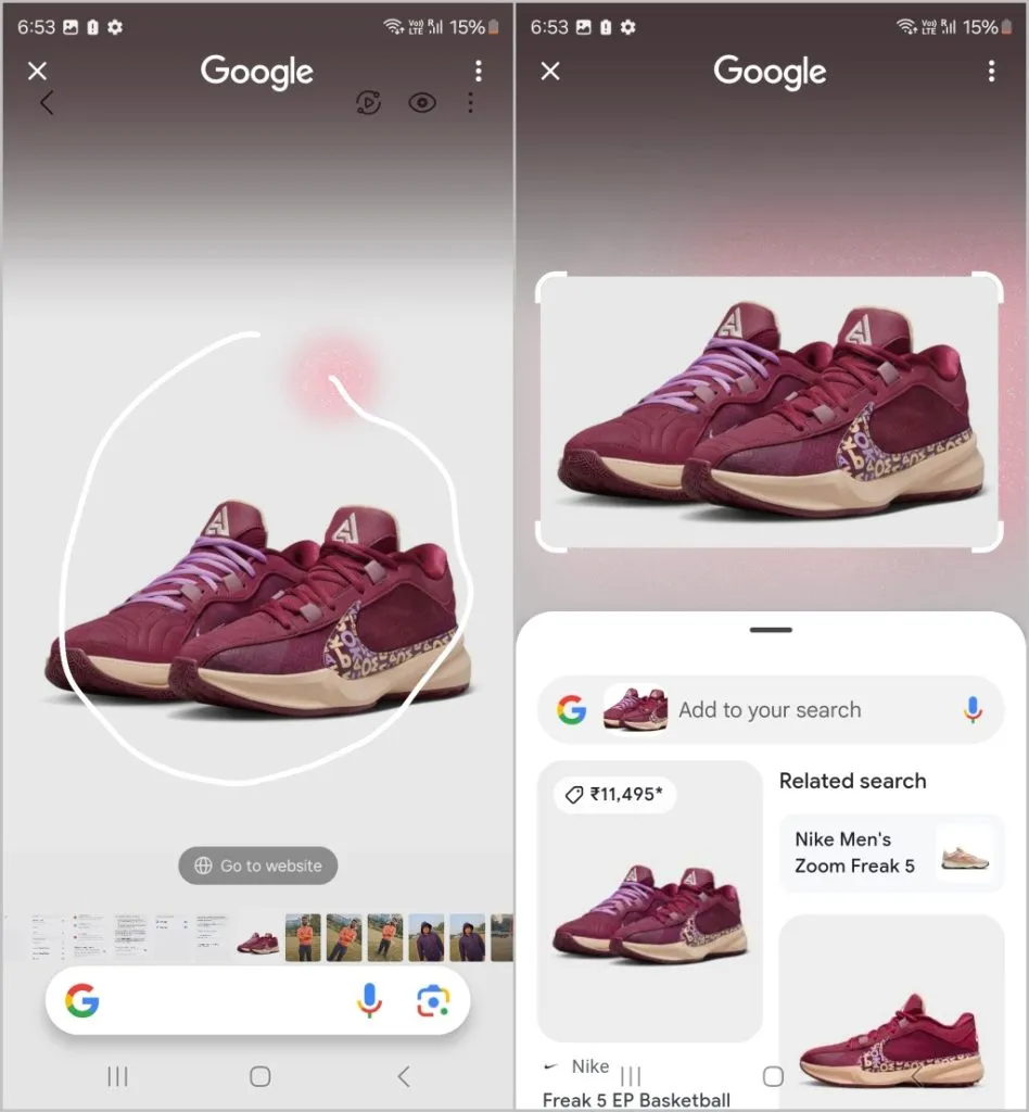 Pesquisa rápida do Google Lens na Samsung