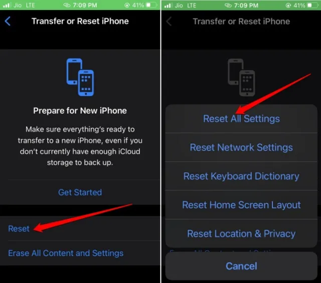 restablecer todas las configuraciones en iPhone