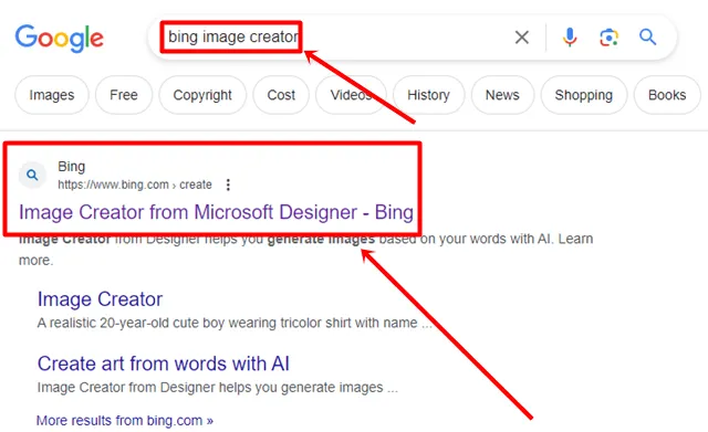 meklējiet Bing Image Creator