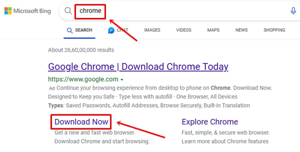 søk etter Google Chrome