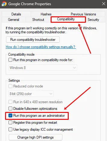 configurar Chrome como Ejecutar este programa como administrador