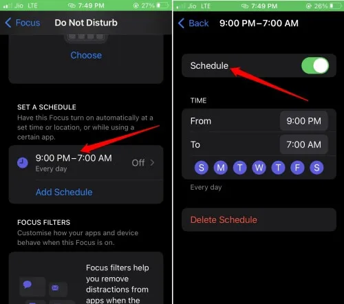 stel het juiste schema in Focusmodus iOS 16 in