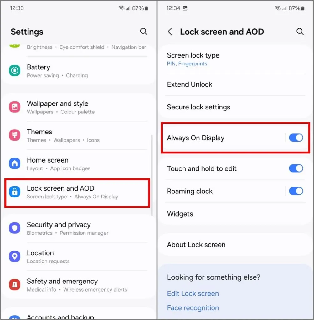 Vergrendelscherm AOD-instellingen op de Samsung Galaxy S24 met One UI 6.1