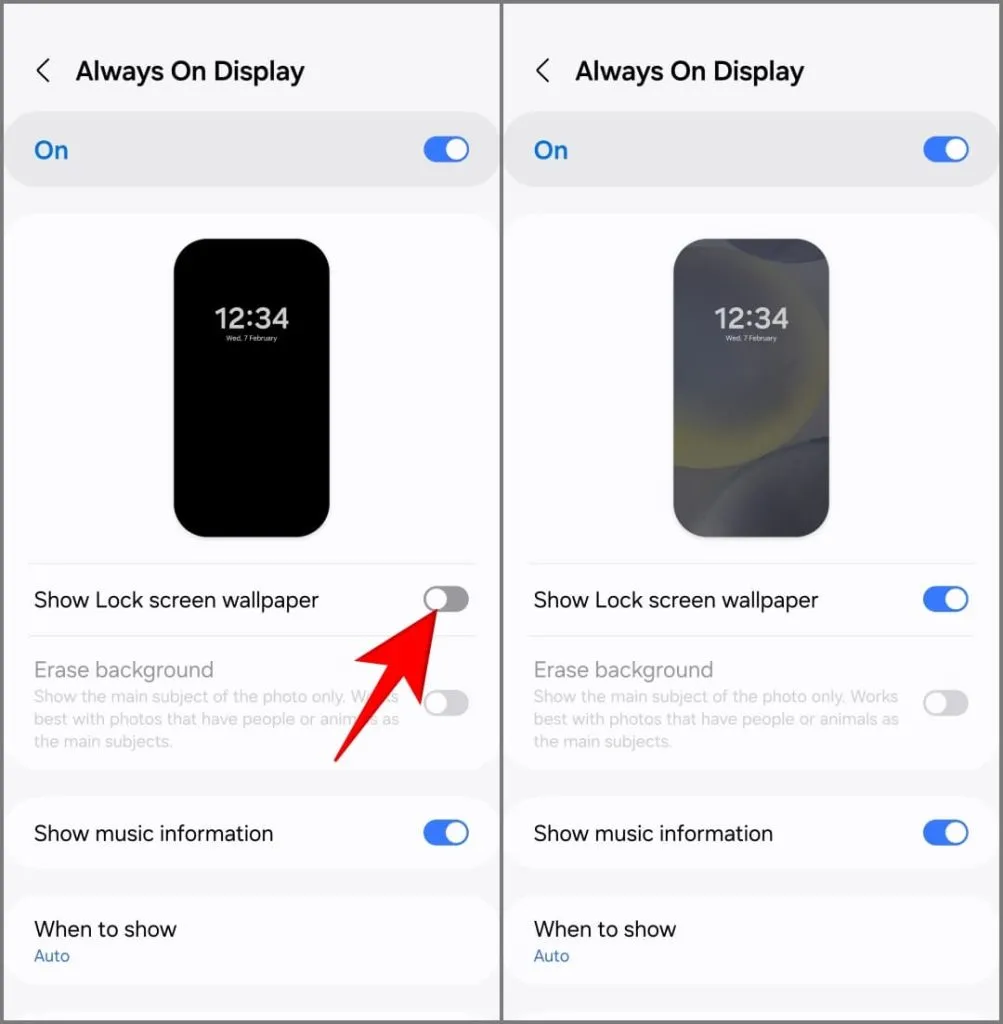 Zobrazit tapetu uzamčené obrazovky v nastavení AOD na Samsung Galaxy S24 s One UI 6.1