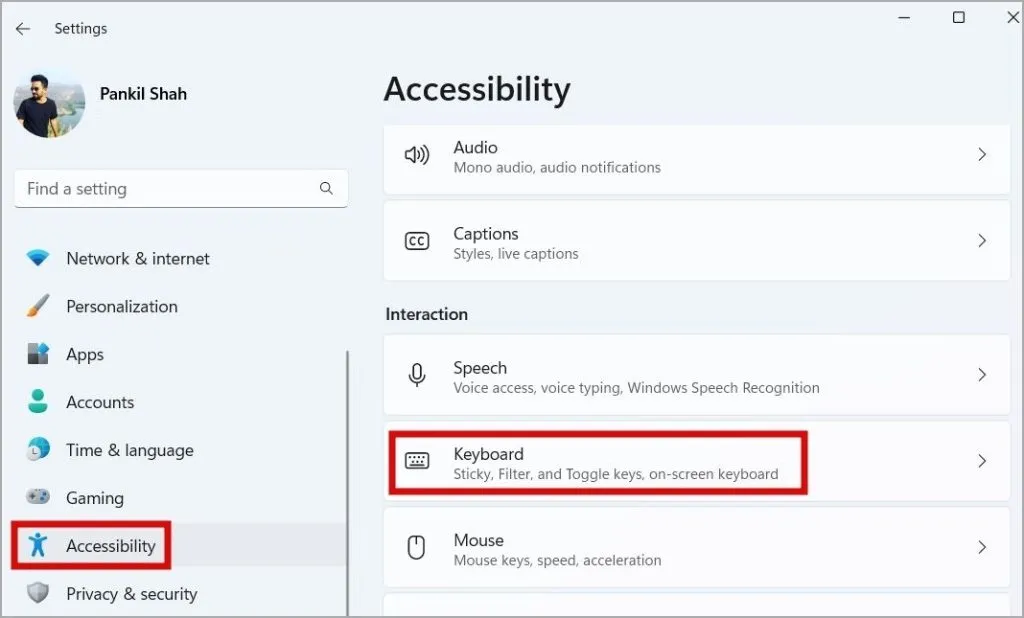 Paramètres d'accessibilité sur Windows 11