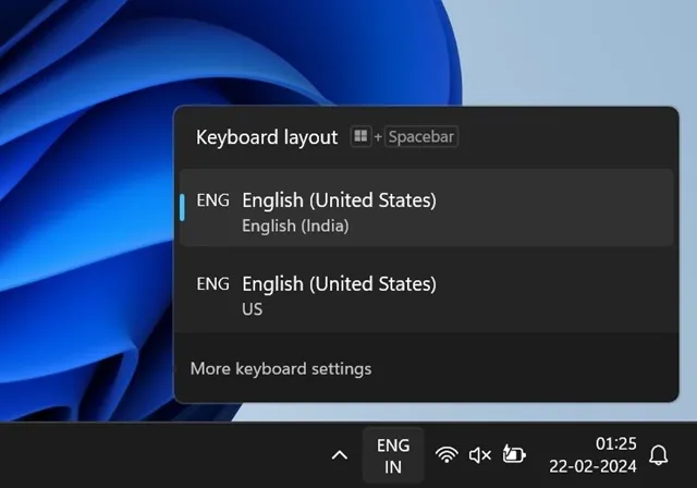 Skift tastaturlayout i Windows 11