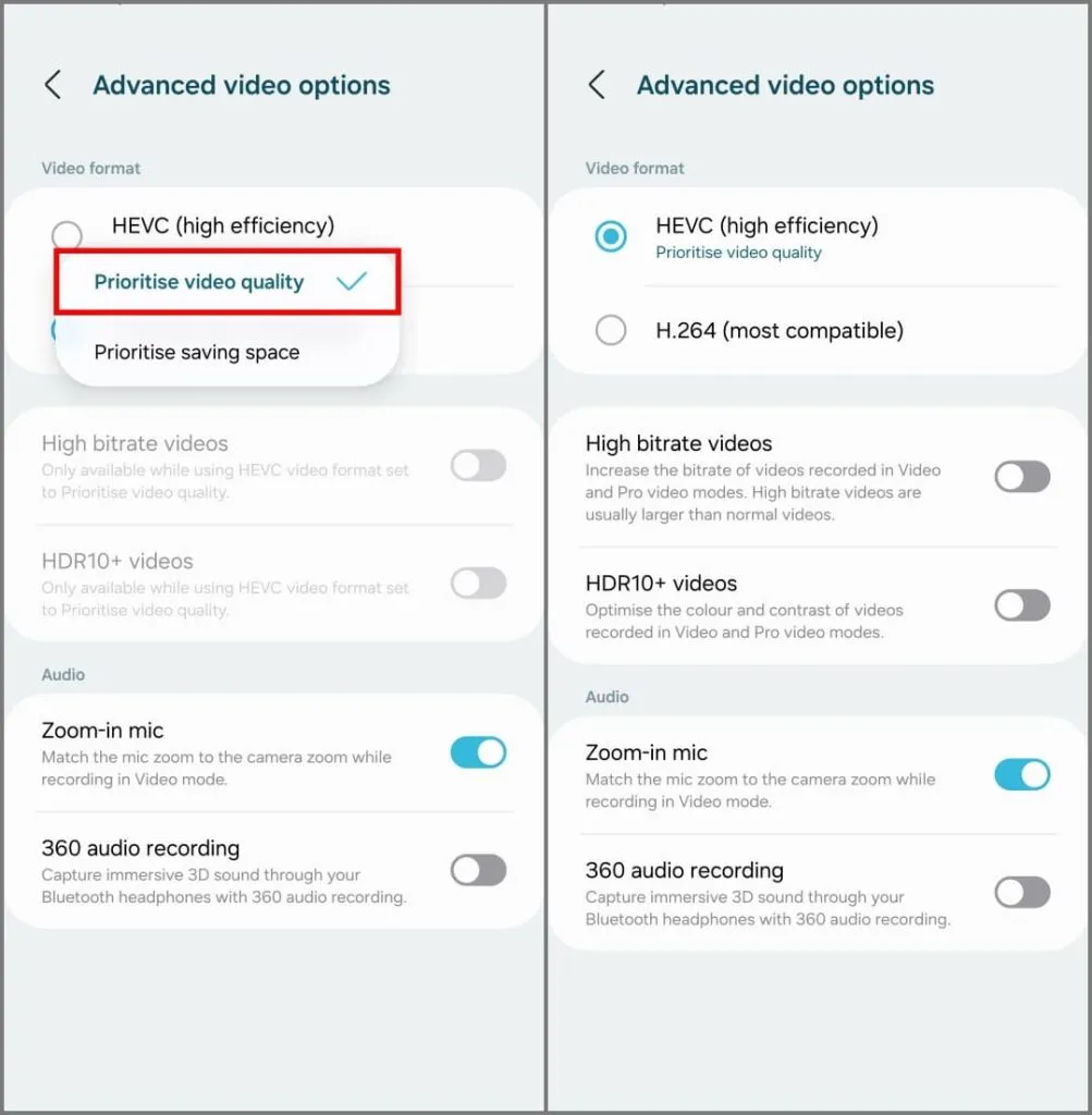 Opciones de video avanzadas en la cámara Samsung Galaxy S24 Ultra