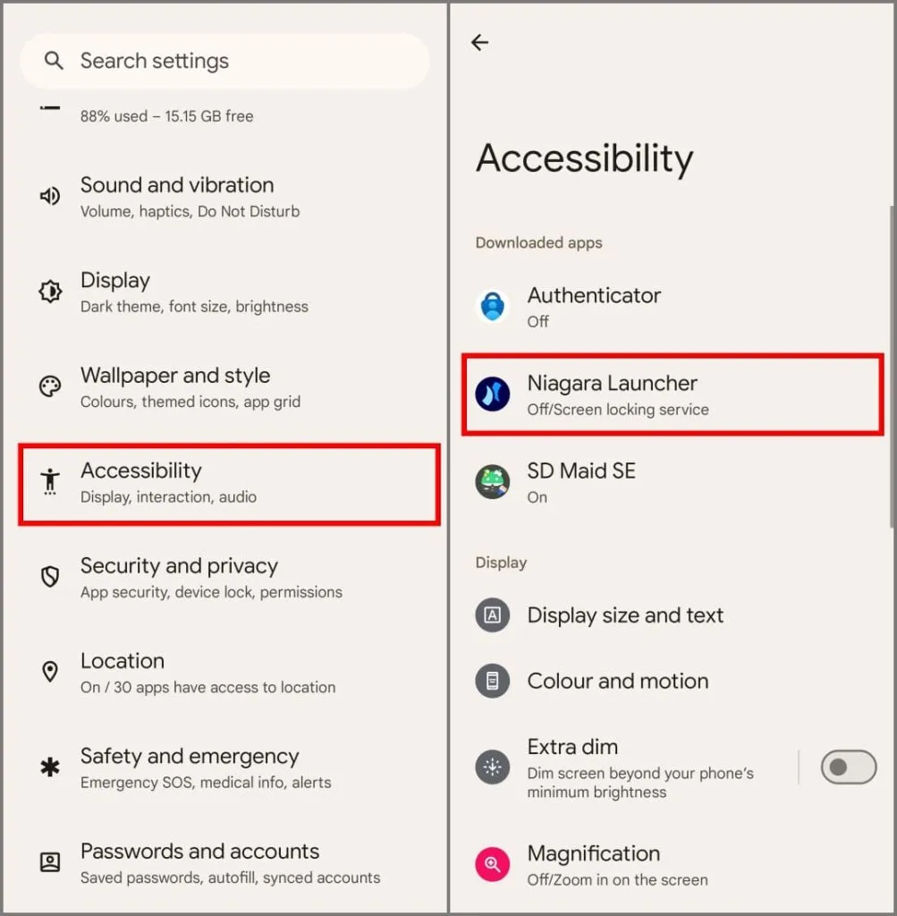 Configurações de acessibilidade no Android 14