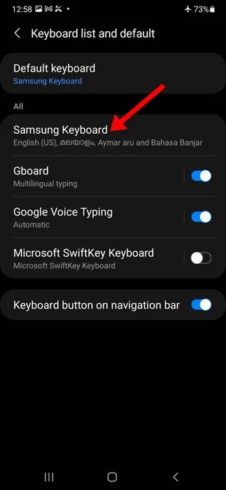 Paramètres du clavier Samsung