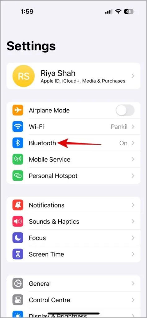 Paramètres Bluetooth sur iPhone