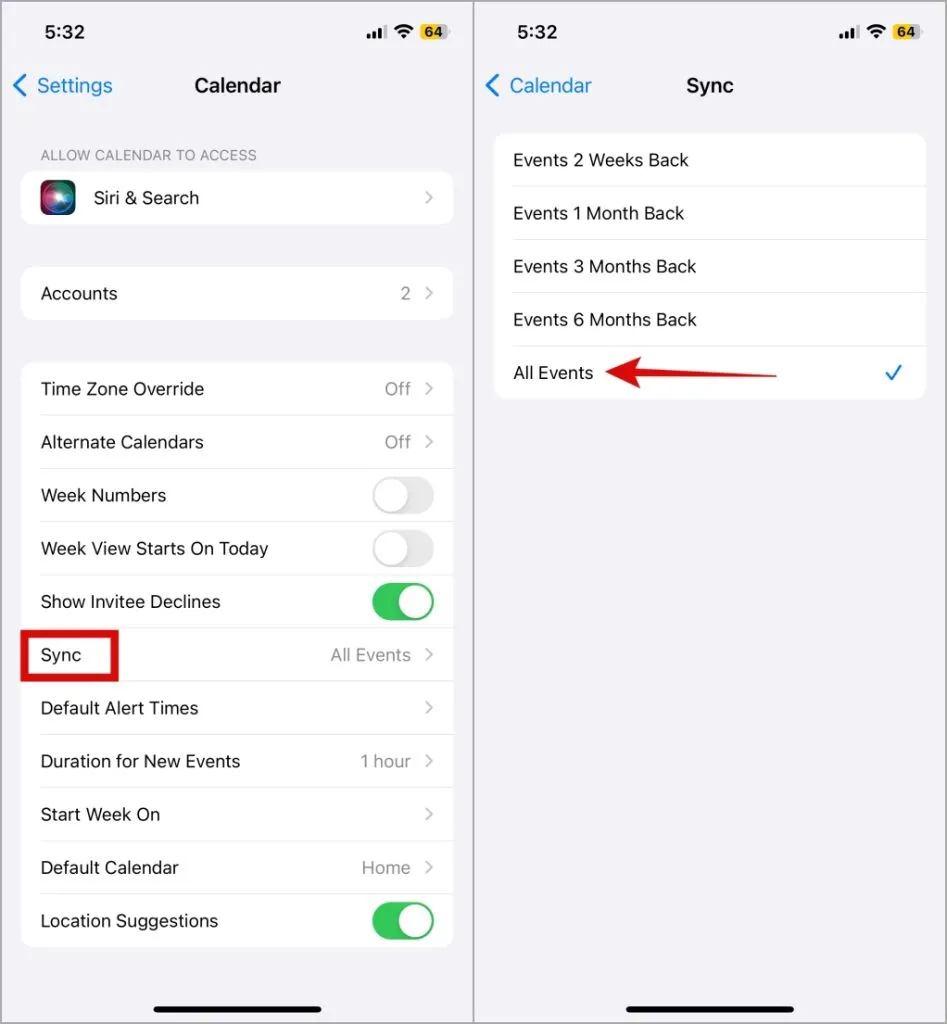 Configuración de sincronización de calendario en iPhone