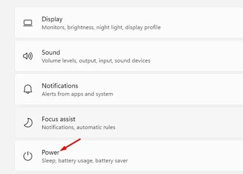 「電源とバッテリーの設定」をクリックします