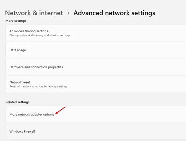 Mais opções de adaptador de rede