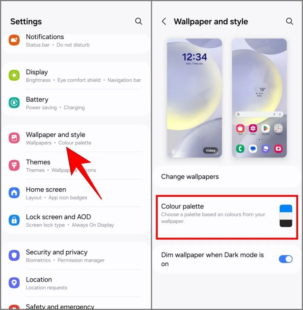 Nastavení palety barev na Samsung Galaxy S24 se systémem One UI 6.1