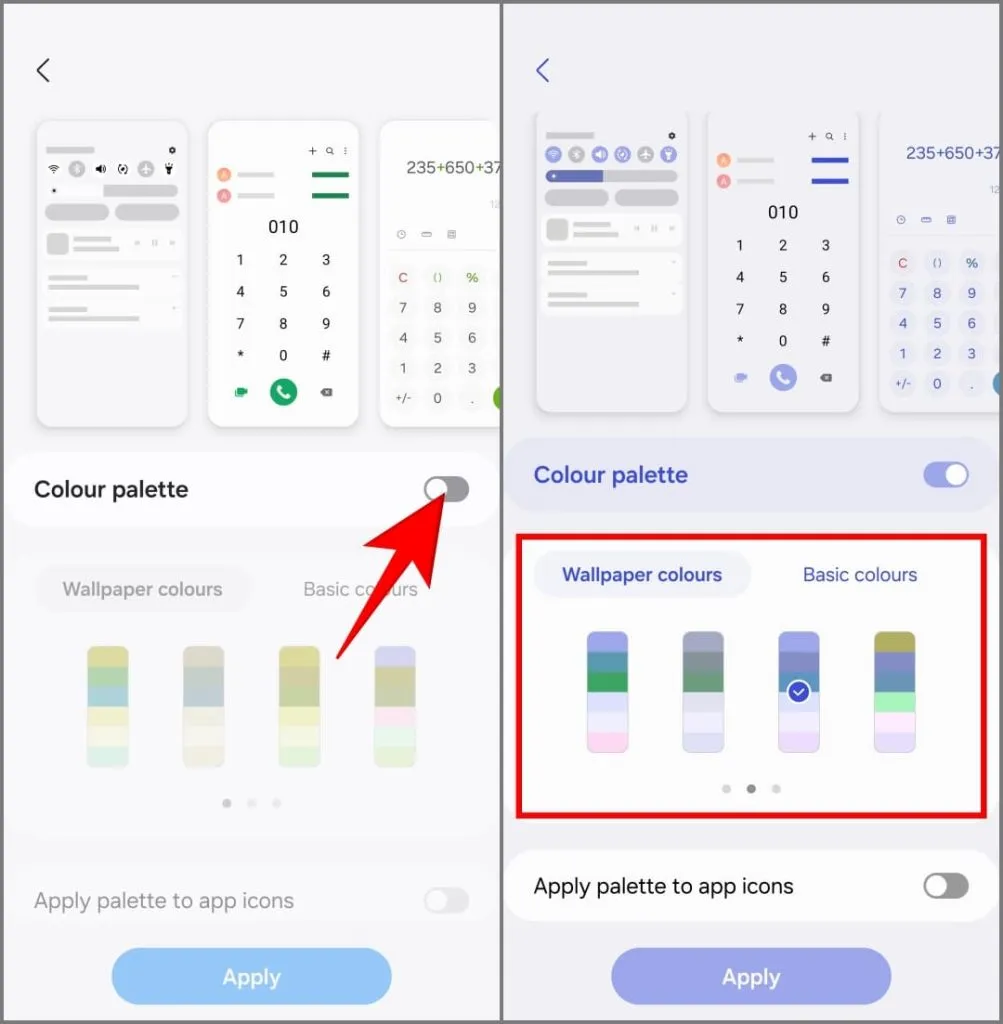 Väripaletin asetukset Samsung Galaxy S24:ssä, jossa on One UI 6.1