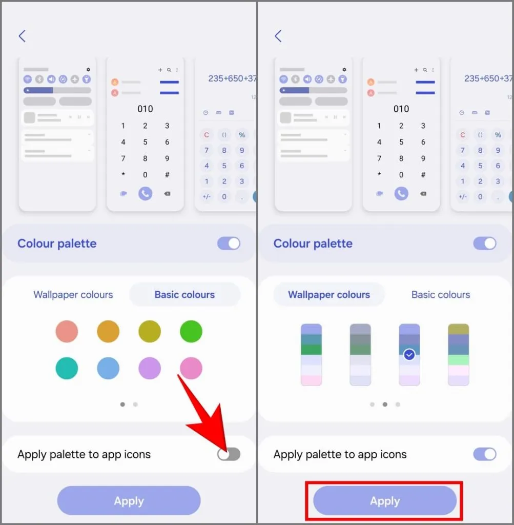 Impostazioni della tavolozza dei colori su Samsung Galaxy S24 con One UI 6.1