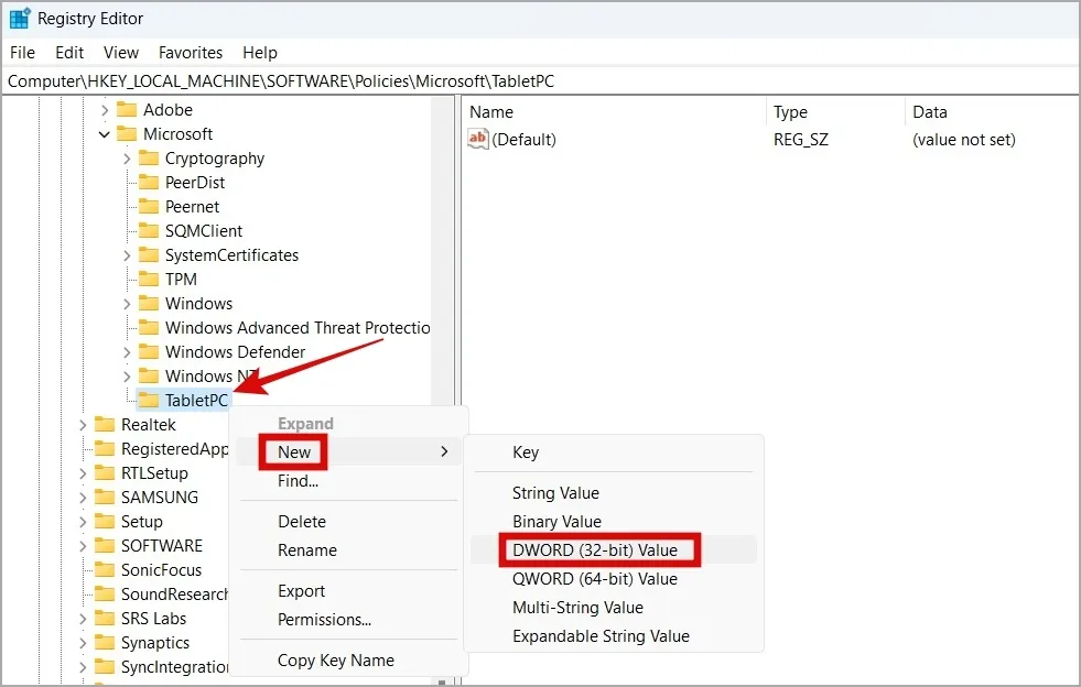 Erstellen Sie im Registrierungseditor ein neues DWORD