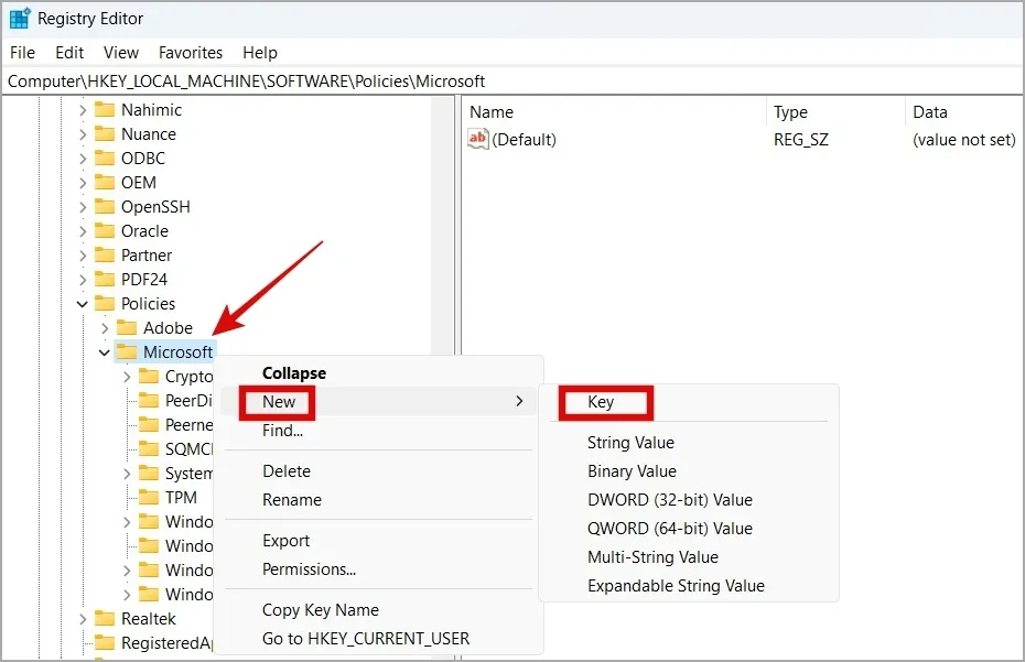 Erstellen Sie einen neuen Schlüssel im Registrierungseditor