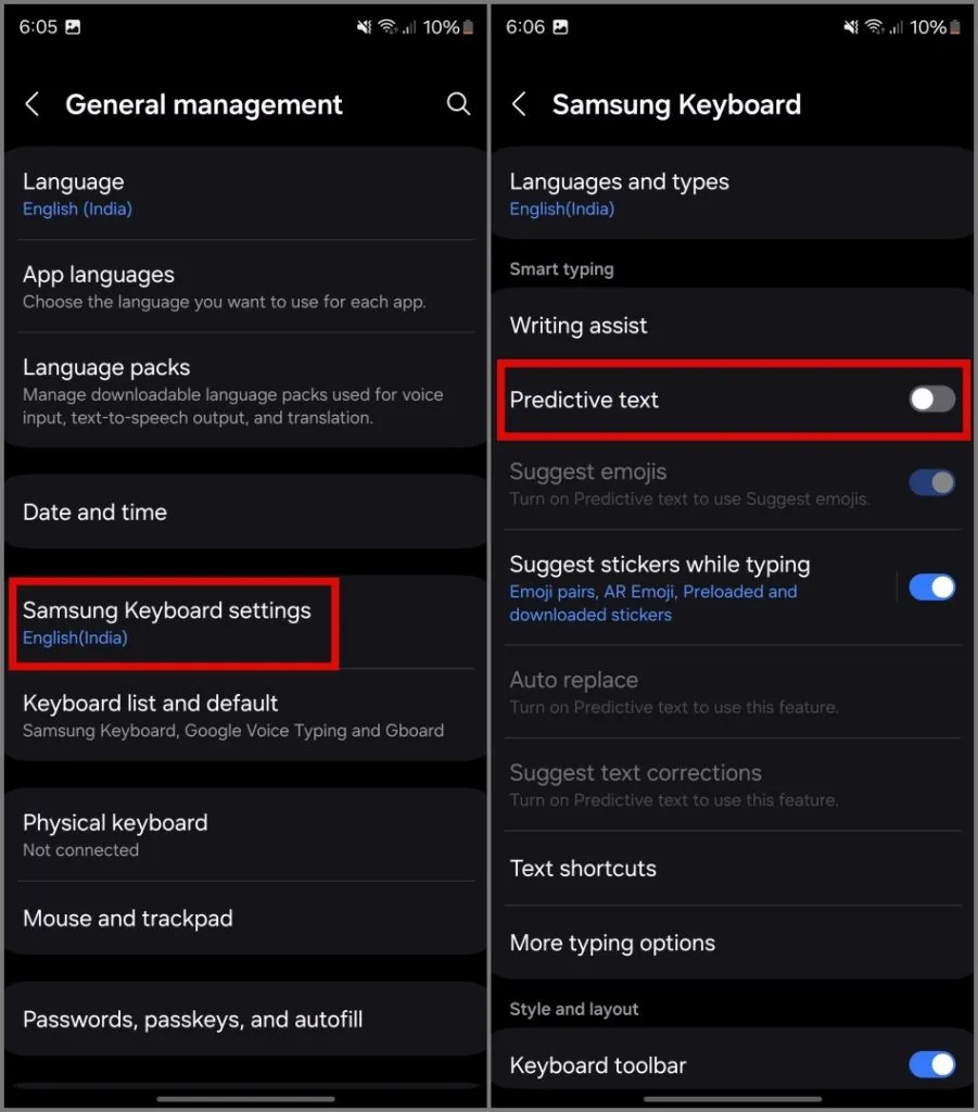 在 Samsung Galaxy 手機上停用預測文本