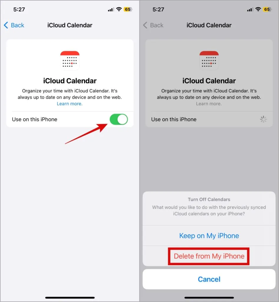 Деактивирайте iCloud Calendar Sync на iPhone