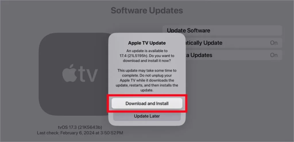 Scarica e installa il software su Apple TV