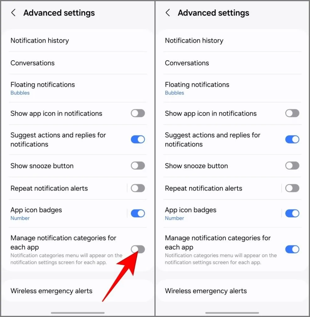 Ilmoituskanavan asetukset Samsung Galaxy S24:ssä, jossa on OneUI 6.1