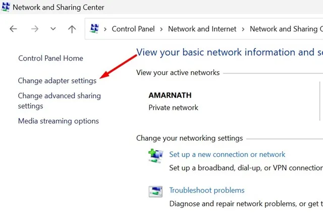 Alterar configurações do adaptador