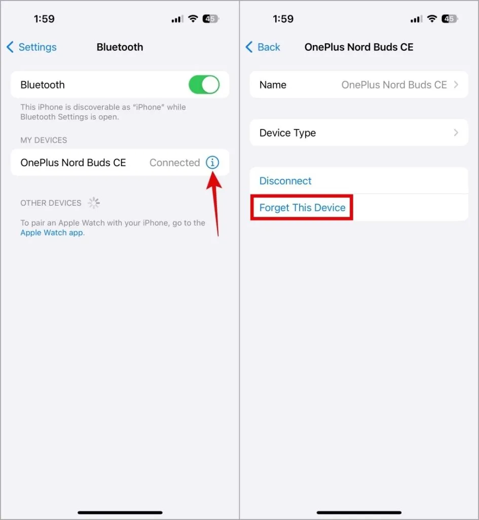 Oublier un appareil Bluetooth sur iPhone