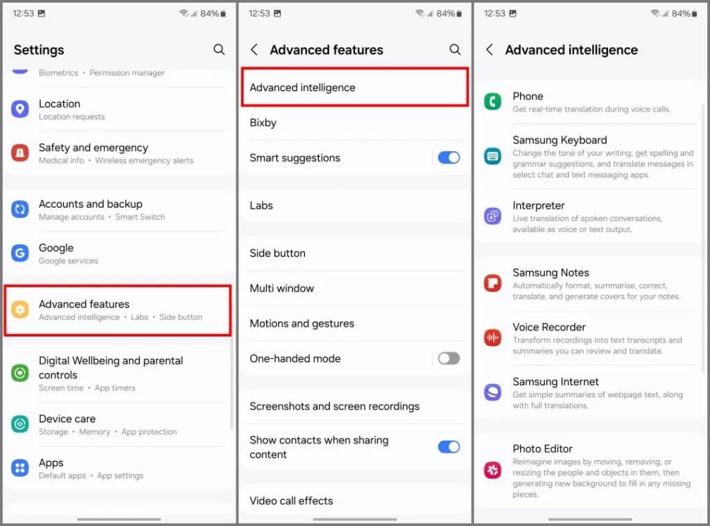 Recursos avançados de inteligência no Samsung Galaxy S24 executando OneUI 6.1